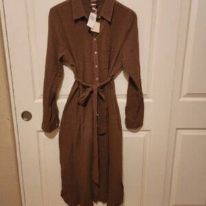 Magaschoni Women Button-Up Midi Shirtdress Dark Green Organic Cotton Size Large